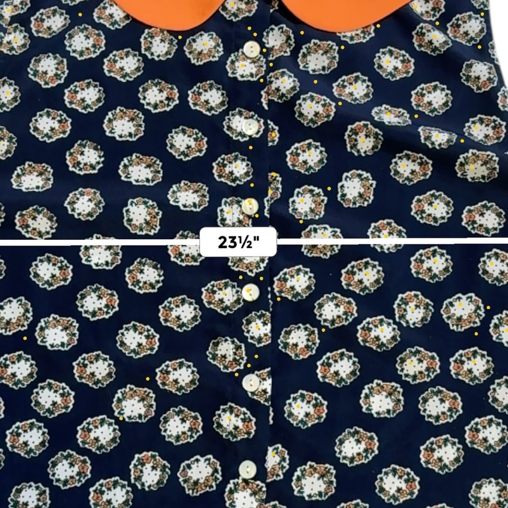 Navy Floral Sleeveless Crop Top with Coral Peter Pan Collar Size XL - Picture 4 of 7